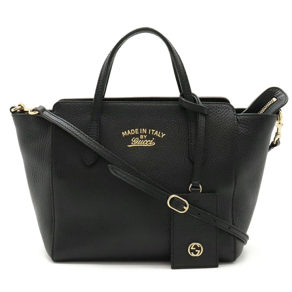 Gucci Swing Top Handle Bag Crossbody Leather Black